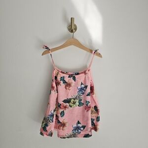 Zara Girls Pink Floral Tank Top Size 7 Tie Strap Summer Camisole